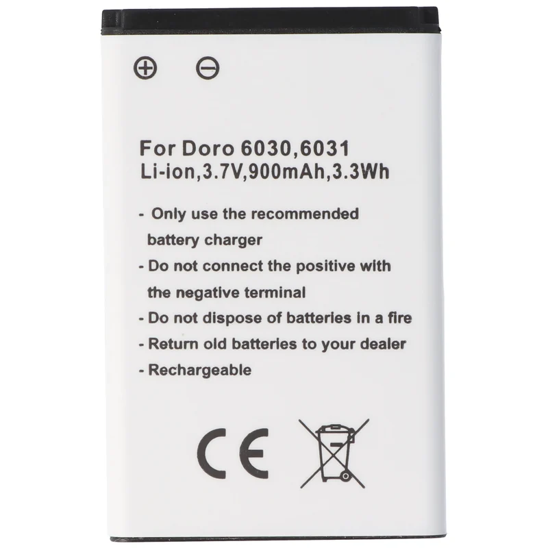 AccuCell Akku passend für Doro 6030, 6031, Li-Ion, 3,7V, 900mAh, 3,3Wh