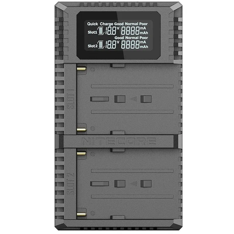 Nitecore 2fach Schnell-Ladegerät passend für den Akku Sony NP-FM500H, Sony NP-F730, Sony NP-F750, Sony NP-F770, Sony NP-F970, Sony NP-F550 und baugleiche