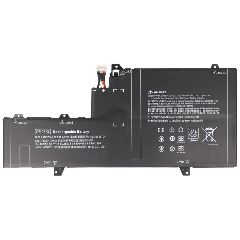 AccuCell Akku passend für HP EliteBook x360 1030 G2, OM03XL, Li-Polymer, 11,55V, 4900mAh, 57Wh, built-in ohne Werkzeug