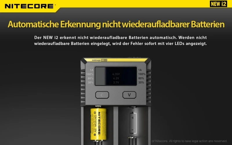 Nitecore Ladegerät Intellicharge NEW i2 mit 2 Ladeschächten NC-i2