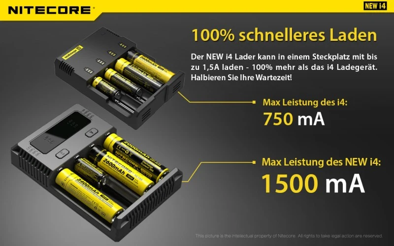 Nitecore Ladegerät Intellicharge NEW i4 mit 4 Ladeschächten NC-i4