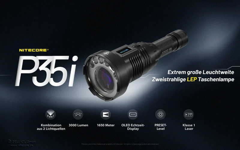 Nitecore P35i LEP-Taschenlampe, Leuchtweite bis zu 1650 Meter, 3000 Lumen, inklusive 21700 5000mAh Li-Ion Akku