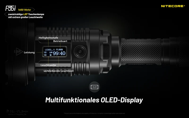Nitecore P35i LEP-Taschenlampe, Leuchtweite bis zu 1650 Meter, 3000 Lumen, inklusive 21700 5000mAh Li-Ion Akku