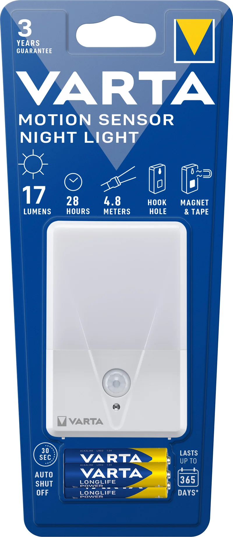 Varta LED Taschenlampe Motion Sensor, Night Light 17lm, inkl. 3x Batterie Alkaline AAA, Retail Blister