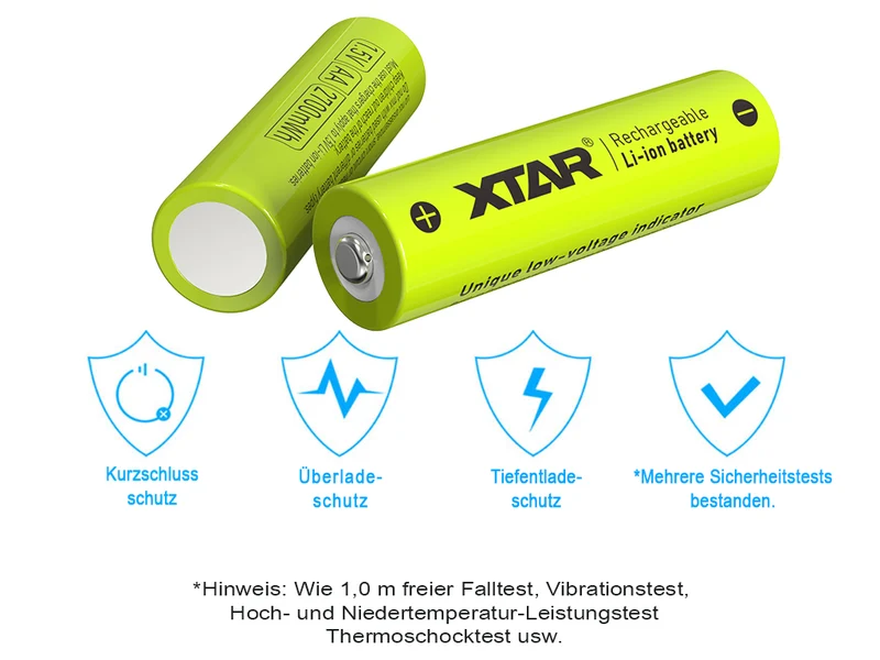 Xtar AA 1,5V 2700mWh (ca. 1750mAh) Lithium-Ionen-Akku (Wiederaufladbar) mit Indikator