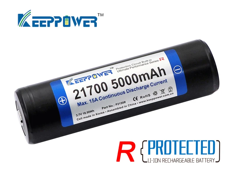 Keeppower 21700 R 15A 5000mAh 3,6V - 3,7V Li-Ion-Akku PCB geschützt (Pluspol erhöht)