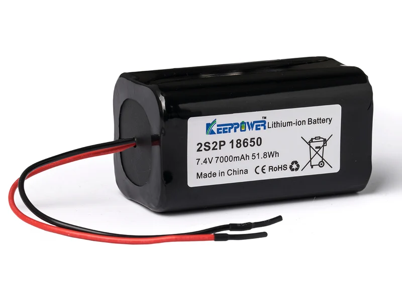 Keeppower 2S2P -18650 - 7000mAh - 7,4V Li-Ion Akkupack mit BMS-Schutz mit Kabelanschluss