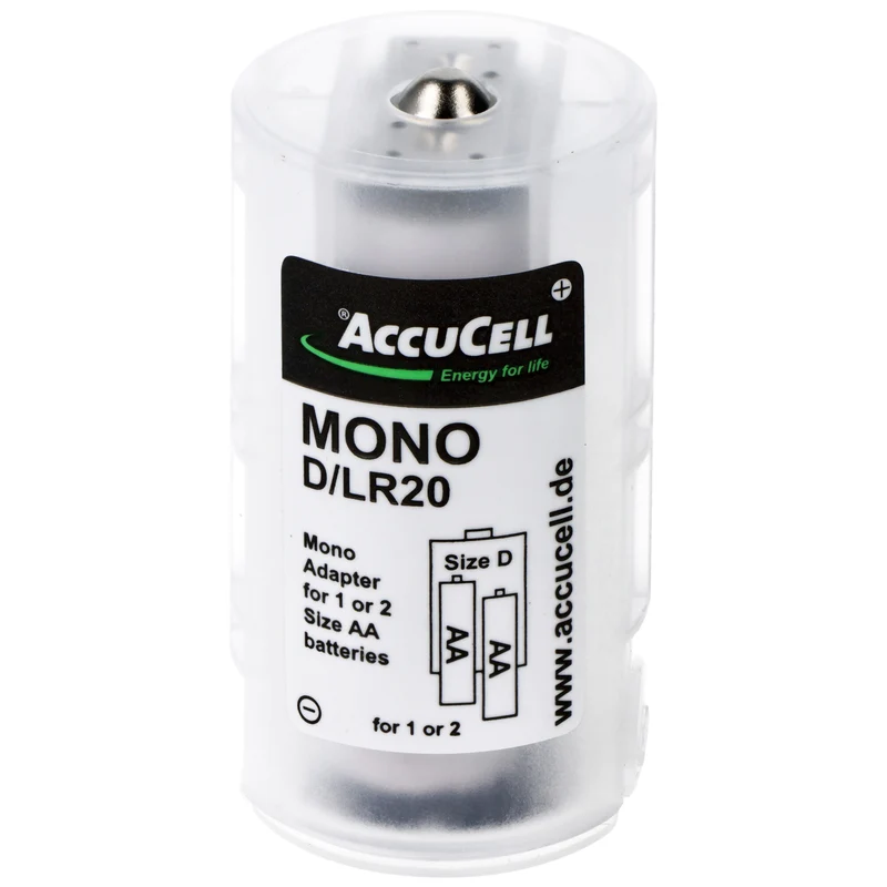 AccuCell Universal Mono D Adapter für 1 oder 2 Mignon AA Akku oder Batterien, 59,2x 32mm