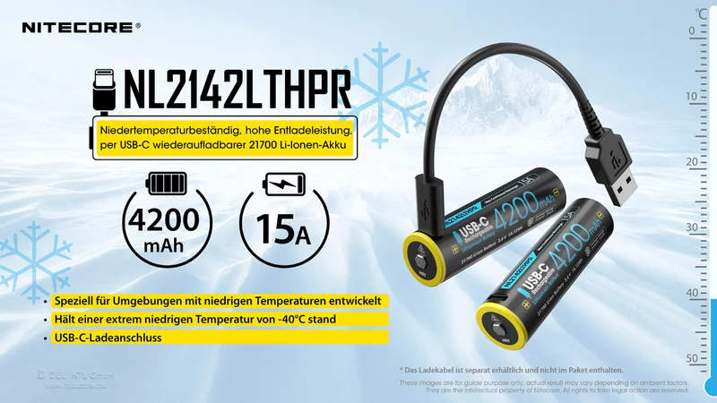 NiteCore 21700 NL2142LTHPR - 4200mAh, Low Temperatur, Li-Ionen 3,6V - PCB geschützt