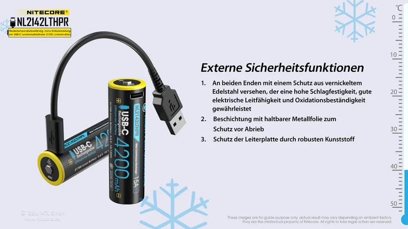 NiteCore 21700 NL2142LTHPR - 4200mAh, Low Temperatur, Li-Ionen 3,6V - PCB geschützt
