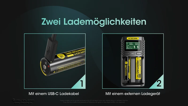 NiteCore Li-Ion-Akku 18650 - 3600mAh, 3,7V - NL1836R - USB-C - PCB geschützt