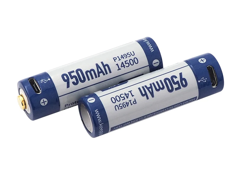 Keeppower 14500 - 950mAh Li-Ionen 3,7V - 3,6V mit USB Lademöglichkeit und PCB P1495U