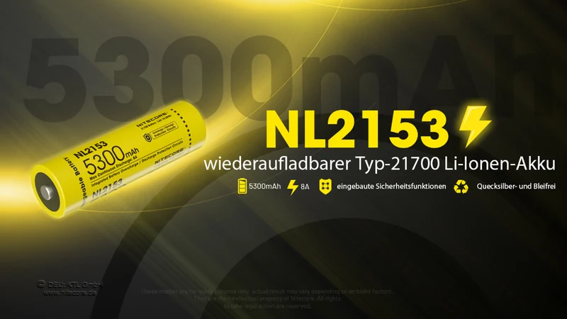 NiteCore 21700 NL2153 - 5300mAh, 8A, Li-Ionen 3,6V - PCB geschützt