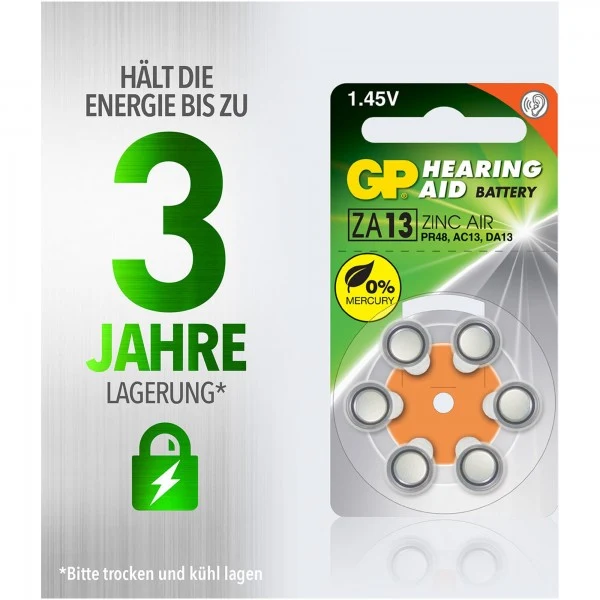 GP Batteries ZA13 GP Zink-Luft Hörgerätebatterie 1,4V 6 Stück