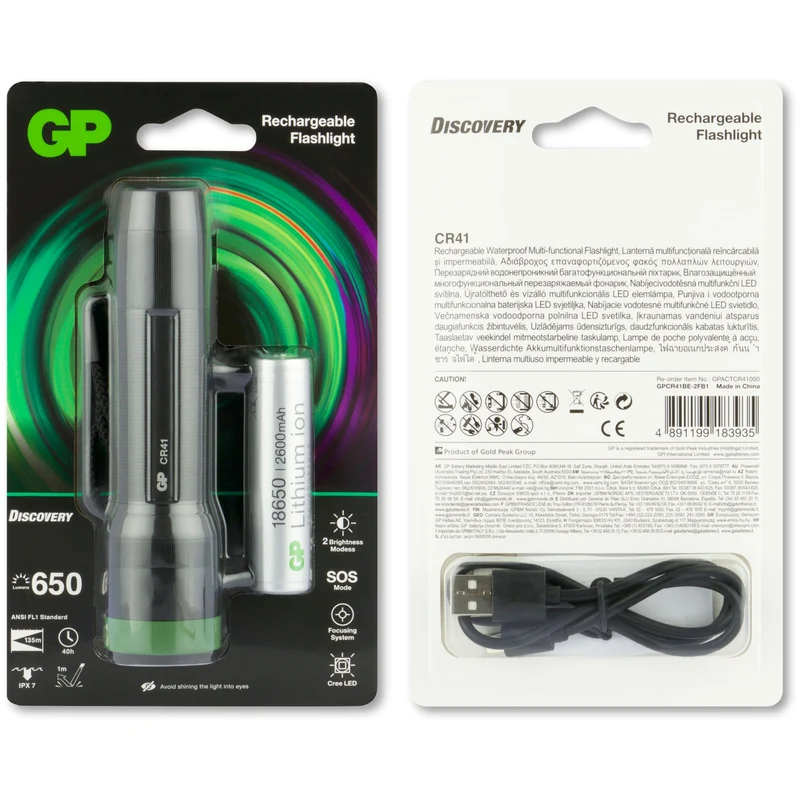Taschenlampe GP CR41 650lumen inkl. 1x 18650 3,7V Li-Ion Akku