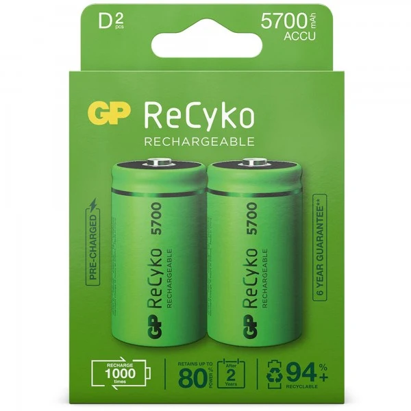 D Mono Akku GP NiMH 5700 mAh ReCyko 1,2V 2 Stück