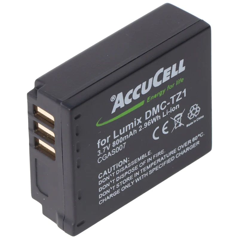 AccuCell Akku passend für Panasonic Lumix DMC-TZ1 Akku Panasonic CGA-S007, CGA-S007E, DMW-BCD10