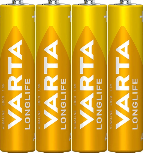 Varta Batterie Alkaline, Micro, AAA, LR03, 1.5V Longlife, Shrinkwrap (4-Pack)