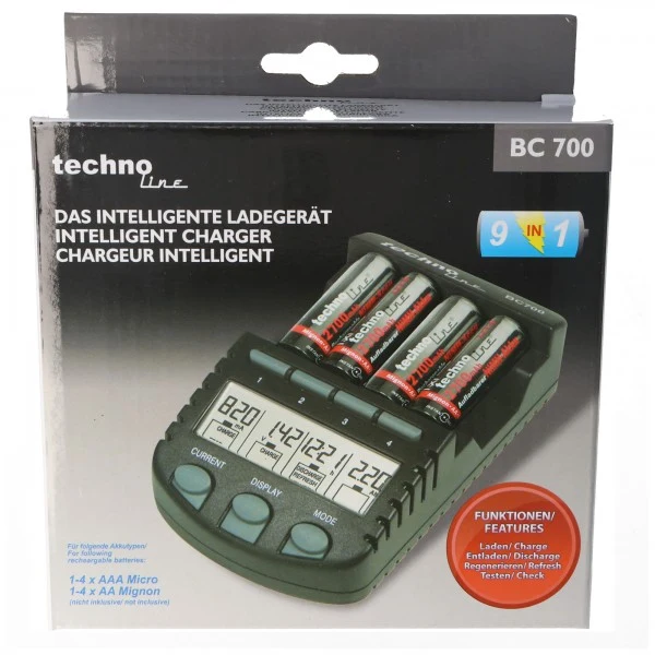 Technoline BC 700 Akku-Ladegerät schwarz mit 4x Panasonic eneloop Standard HR-4UTG und AccuCell AkkuBox AAA Micro