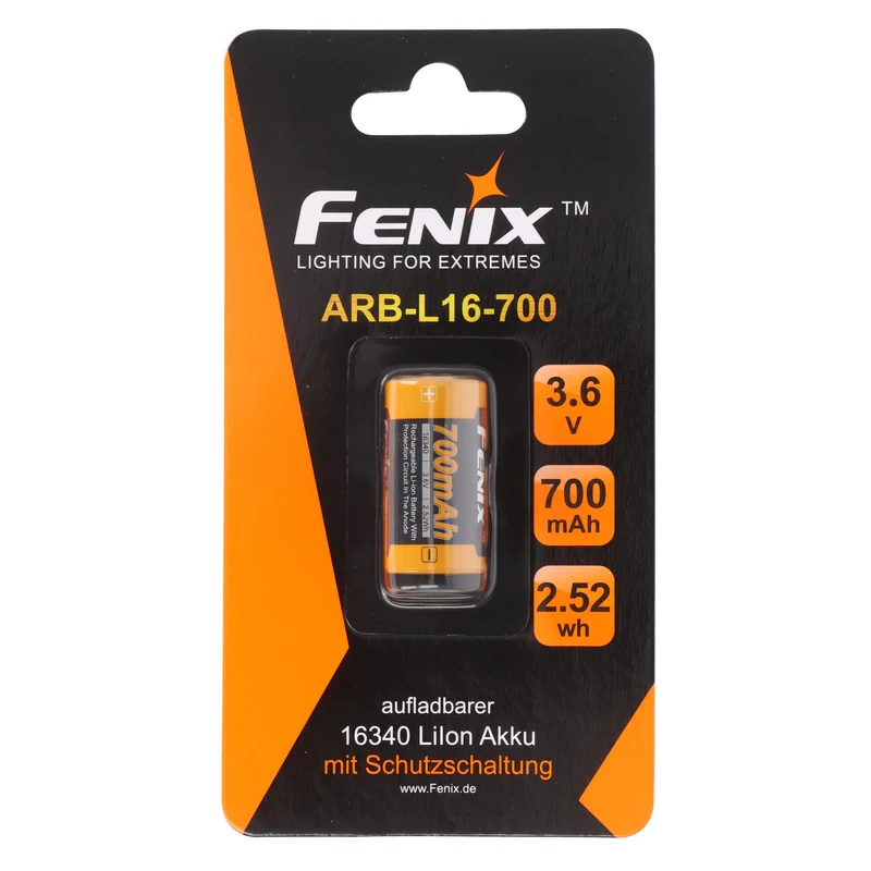 Fenix CR123 A Li-ion Batterie wiederaufladbar 3,6-3,7 Volt min.700mAh, typisch 760mAh, max. 820mAh, 35x16mm mit AkkuShop Transportbox