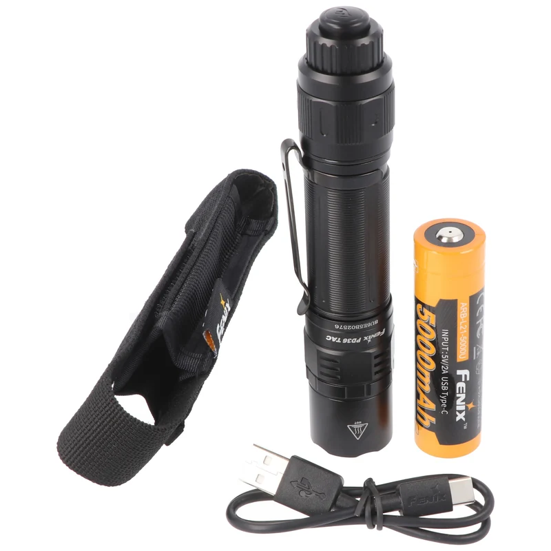 Fenix PD36 TAC LED-Taschenlampe, taktische Taschenlampe, mit Einhanddrehschalter, max. 3000 Lumen, inklusive ARB-L21-5000U Li-Ion Akku