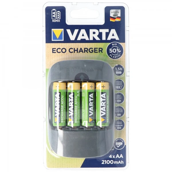 Varta 57680 Eco Charger inklusive 4x AA 2100mAh 56816 50 Prozent Bioplastic