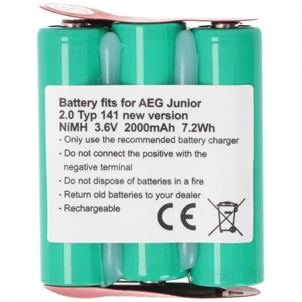 AccuCell NiMH 3,6 Volt AkkuPack F1x3 AA mit bis zu 2000mAh Kapazität, AEG Typ 141 Junior 2.0 Akku neue Version nebeneinander