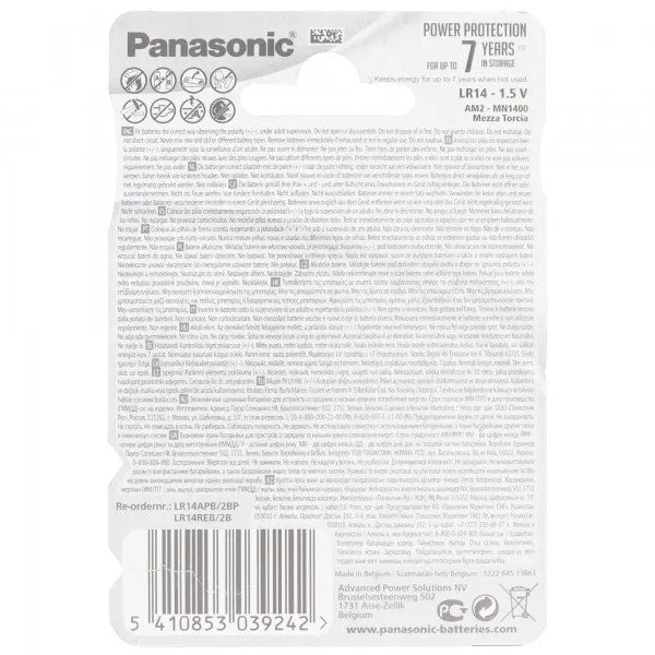 Panasonic Batterie Alkaline, Baby, C, LR14, 1.5V Alkaline Power, Retail Blister (2-Pack)