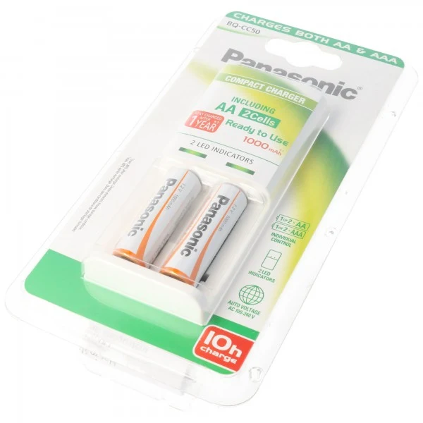 Panasonic Ladegerät BQ-CC50/KJ50LGA20E und 2 Stück Mignon AA 1000mAh