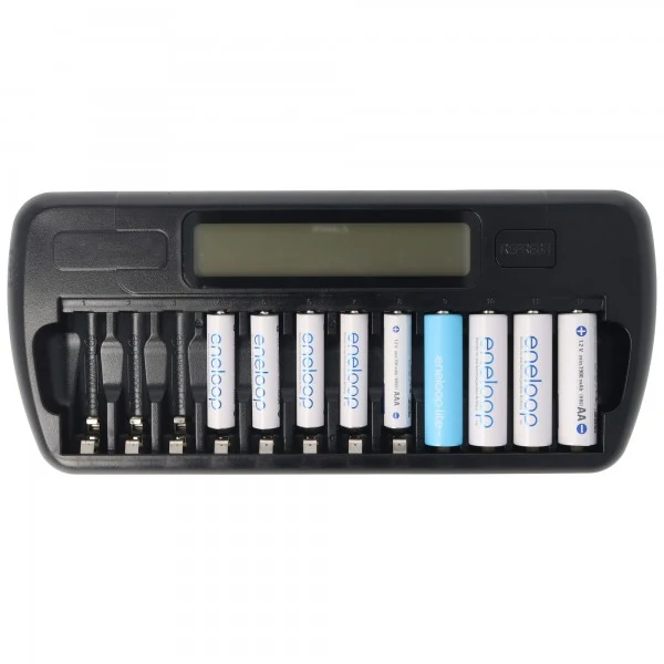 Panasonic eneloop Standard HR-3UTGA 12 Stück AA Mignon Akkus, LCD-Ladegerät mit Display für 1-12 AA