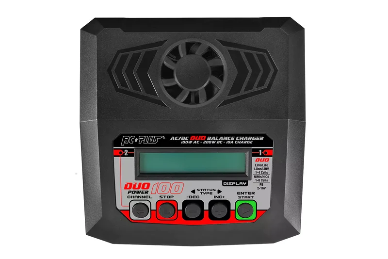 RC Plus – Power Duo 100 Ladegerät – AC 100 W – DC 2 x 100 W – 2 x 4S Lixx – 8 Nixx – 16 V PB