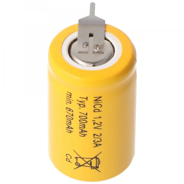 AccuCell Ersatz-Akku KR-600AE 2/3 A Cadnica NICD Akku mit 3-er Print, 1-er + / 2-er -- (nicht original Sanyo)