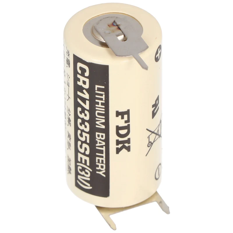 Panasonic CR17335SE Lithium Batterie mit 3er Print Anschlüssen, 1er Print auf +Pol, 2er Print auf -Pol, Rastermaß 10mm