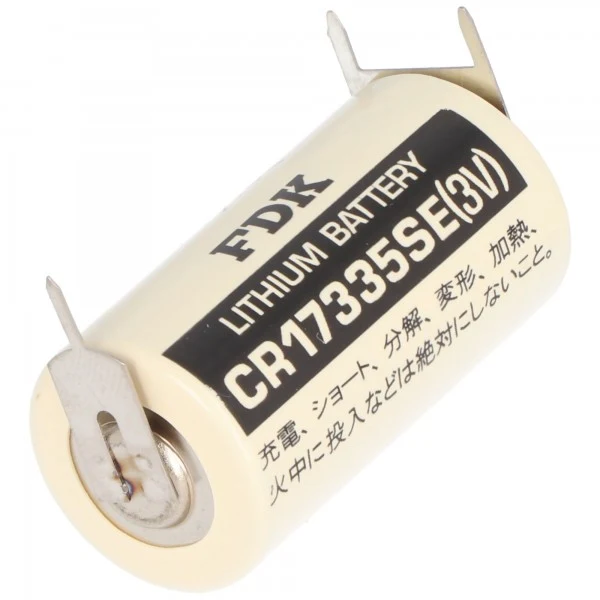 Panasonic CR17335SE Lithium Batterie mit 3er Print Anschlüssen, 1er Print auf +Pol, 2er Print auf -Pol, Rastermaß 10mm