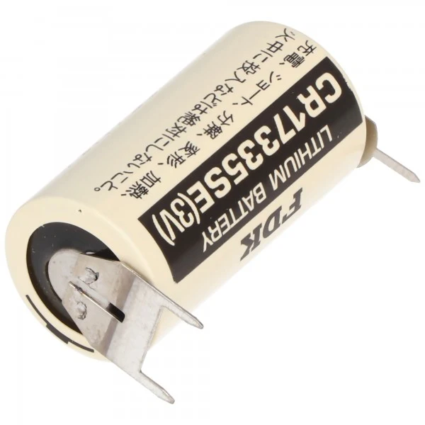 Panasonic CR17335SE Lithium Batterie mit 3er Print Anschlüssen, 1er Print auf +Pol, 2er Print auf -Pol, Rastermaß 10mm