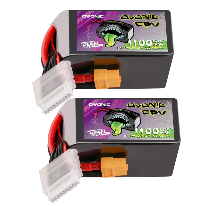 Ovonic Rebel 2.0 8S 1100mAh 29,6V 120C mit XT60 FPV Racing Lipo Akku (2 Stück)