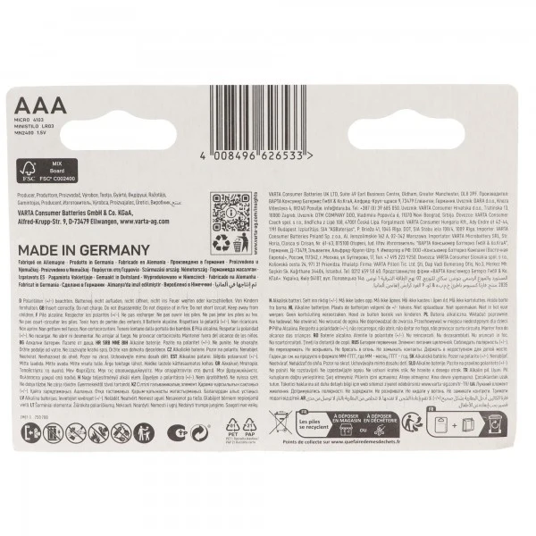 Varta Energy Batterie Alkaline Micro AAA LR03 1,5V 8er Pack