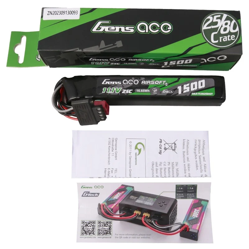 Gens ace G-Tech 25C 1500 mAh 3S1P 11,1 V Airsoft Lipo Akku mit T-Stecker
