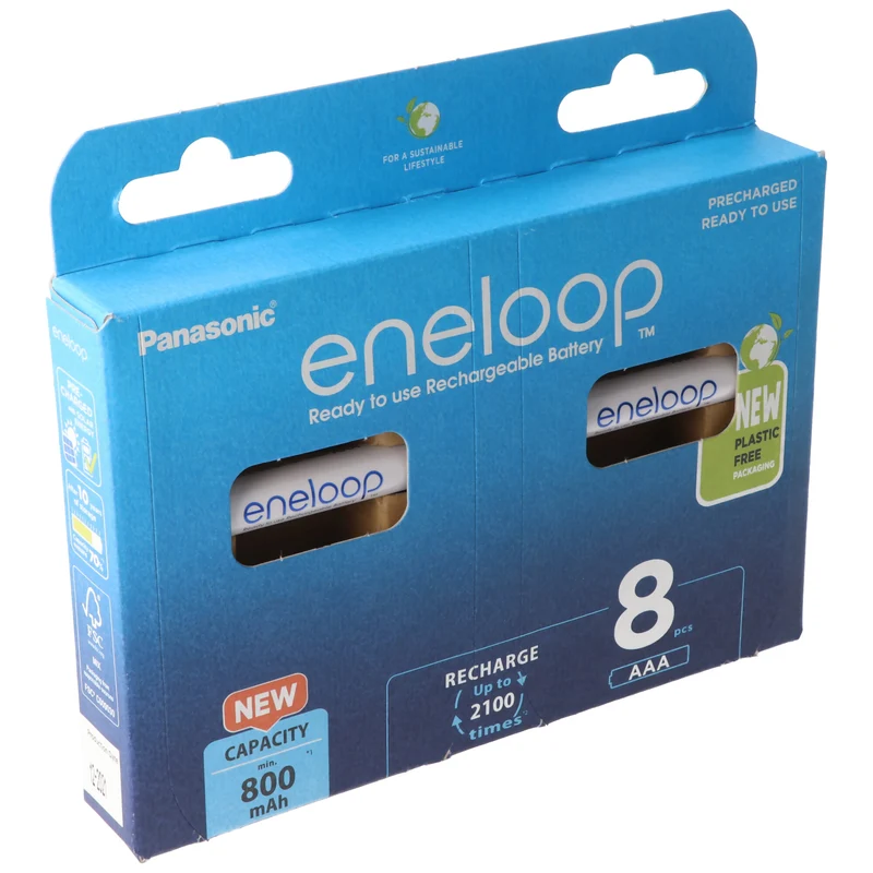 Panasonic eneloop, vorgeladen, Retail Blister und 800mAh 5410853064329 8-Pack BK-4MCDE/8BE Akku NiMH, Micro, AAA, HR03, 1.2V