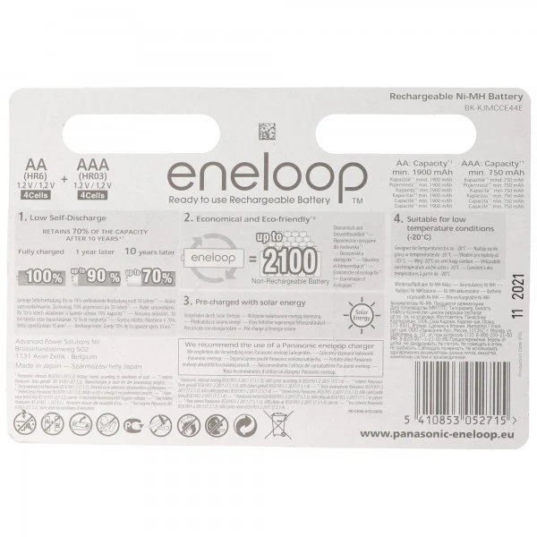 Panasonic eneloop Standard (ehem. Sanyo eneloop Standard) Kombipack inkl. 4x Mignon AA und 4x Micro AAA 1,2V Akkus im Blister