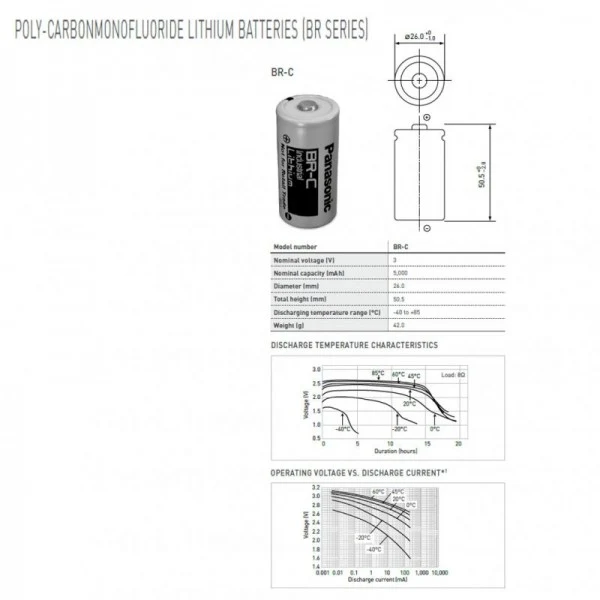Panasonic BR-C Panasonic Lithium Batterie Baby ohne Lötfahne, 3,0 Volt BR26500