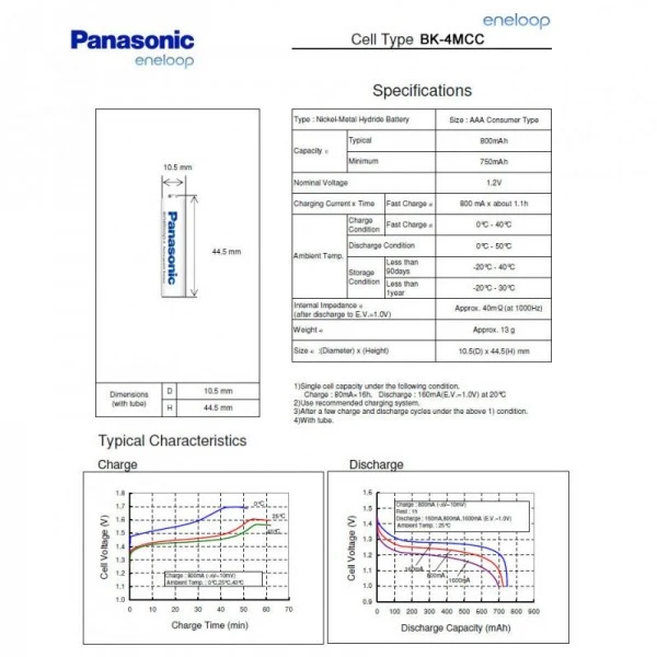 Panasonic eneloop Standard BK-4MCC Micro AAA mit Lötfahne Z-Form