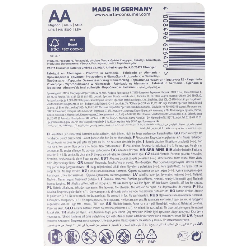 Varta Energy Batterie Alkaline Mignon AA LR06 1,5V 4er Pack