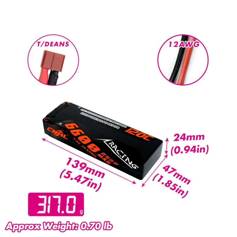 CNHL Racing Series 2S 6600mAh 7,4V 120C Hardcase T/Dean-Stecker Lipo Akku