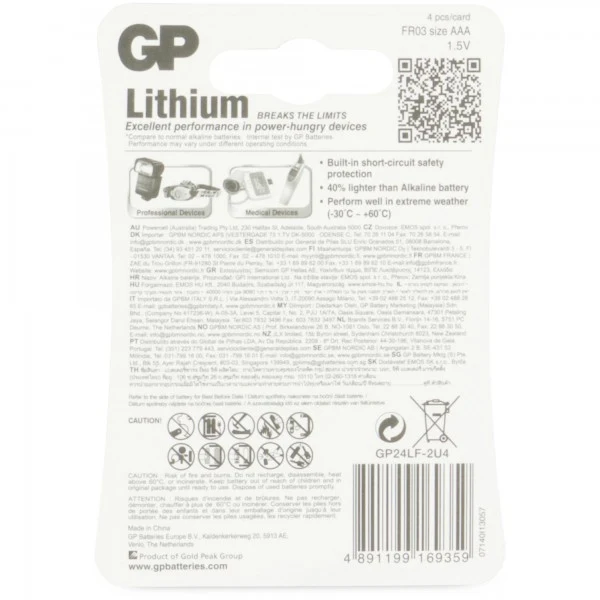 GP Batteries AAA Batterie GP Lithium 1,5V (4 Stück)
