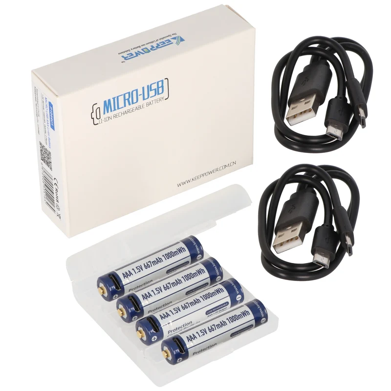 Keeppower AAA 1,5V 667mAh Micro AAA LR03 USB-Ladebuchse (4 Stück)