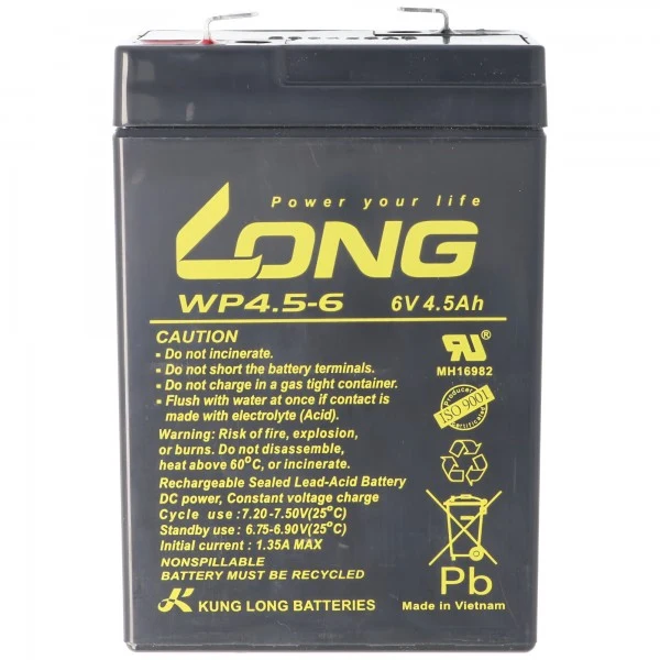 Kung Long WP4.5-6 Blei Akku 6V 4,5Ah mit Faston 4,8mm Steckkontakt