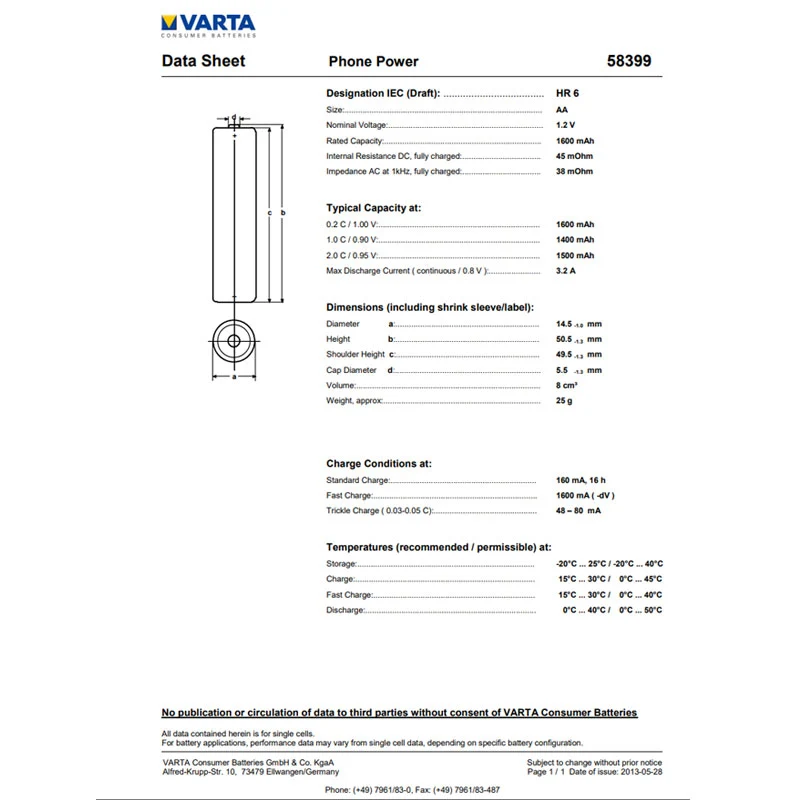Varta Akku für Siemens Gigaset 3010 Comfort 1,2V 1600mAh
