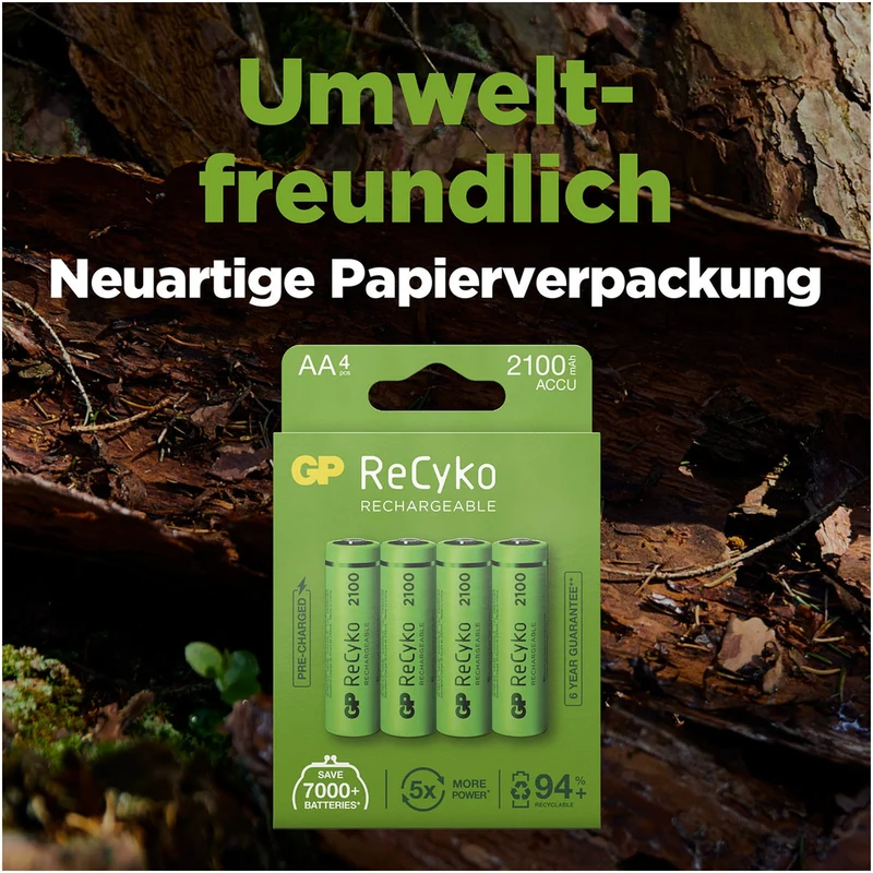 GP Batteries AA Akku GP NiMH 1,2V 2100mAh ReCyko (4 Stück)