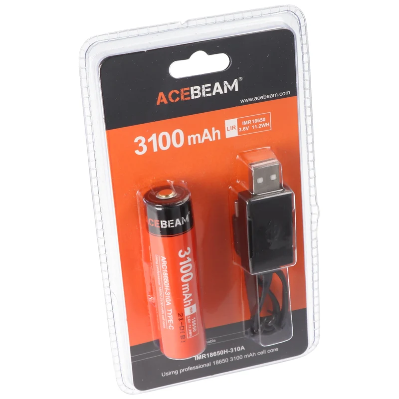 AceBeam 18650 Li-Ion Akku mit USB-C Ladeanschluss, ARC18650H-310A, 3,7V, 3100mAh